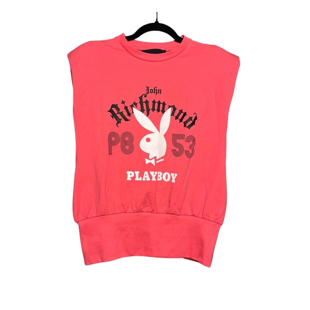 John Richmond x Playboy Pink Graphic Top Sleeveless Sweatshirt Womens Size M
